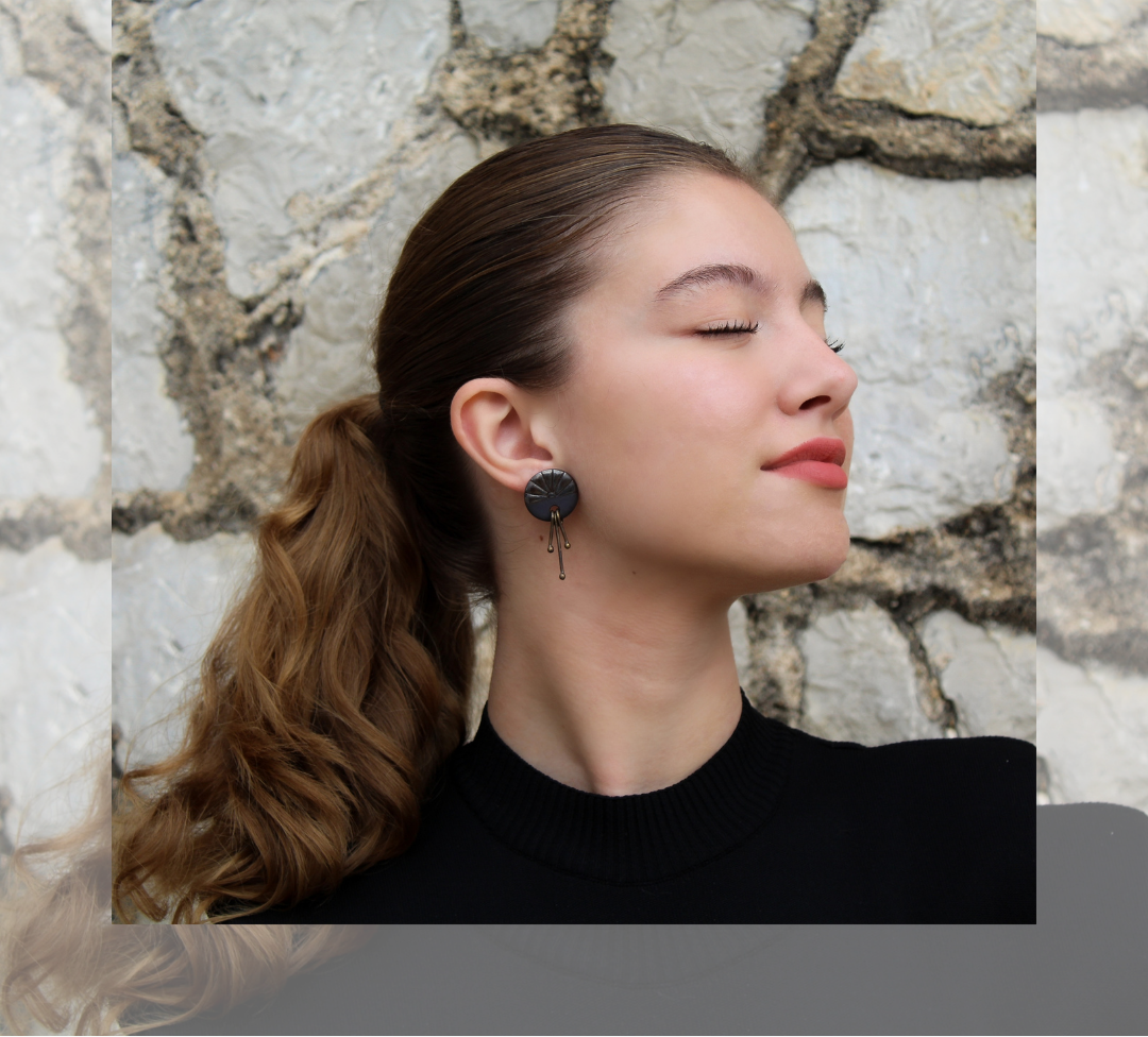 Handmade earrings from metal and black porcelain with stainless steel ear posts. Stud earrings. Modern and lightweight, perfect for both special wear or everyday jewelry