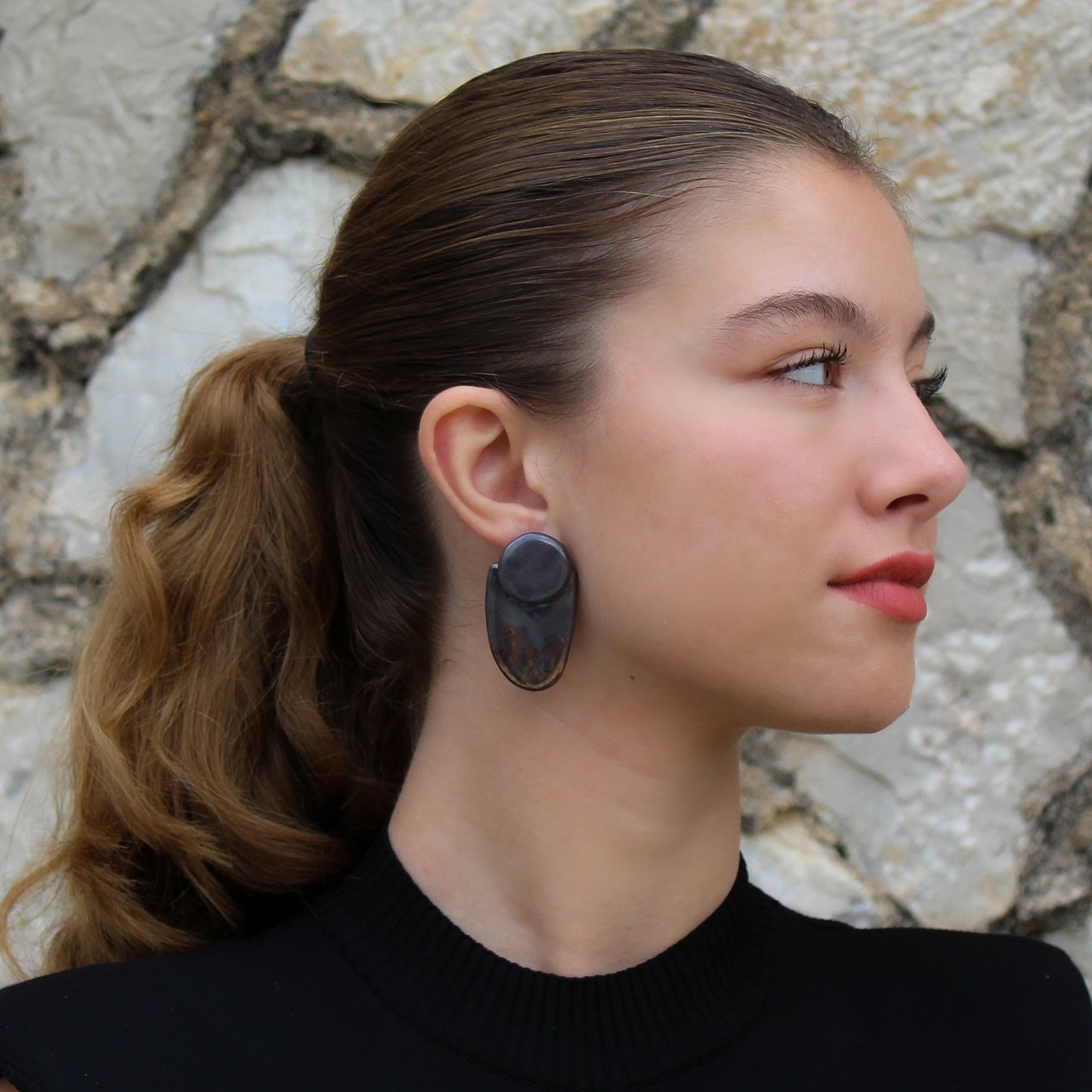 Handmade Porcelain Stud Earrings "Abstract gold"