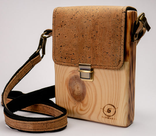 Wooden Handmade Bag with Cork Leather - Evening Crossbody Bag