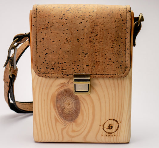Wooden Handmade Bag with Cork Leather - Evening Crossbody Bag