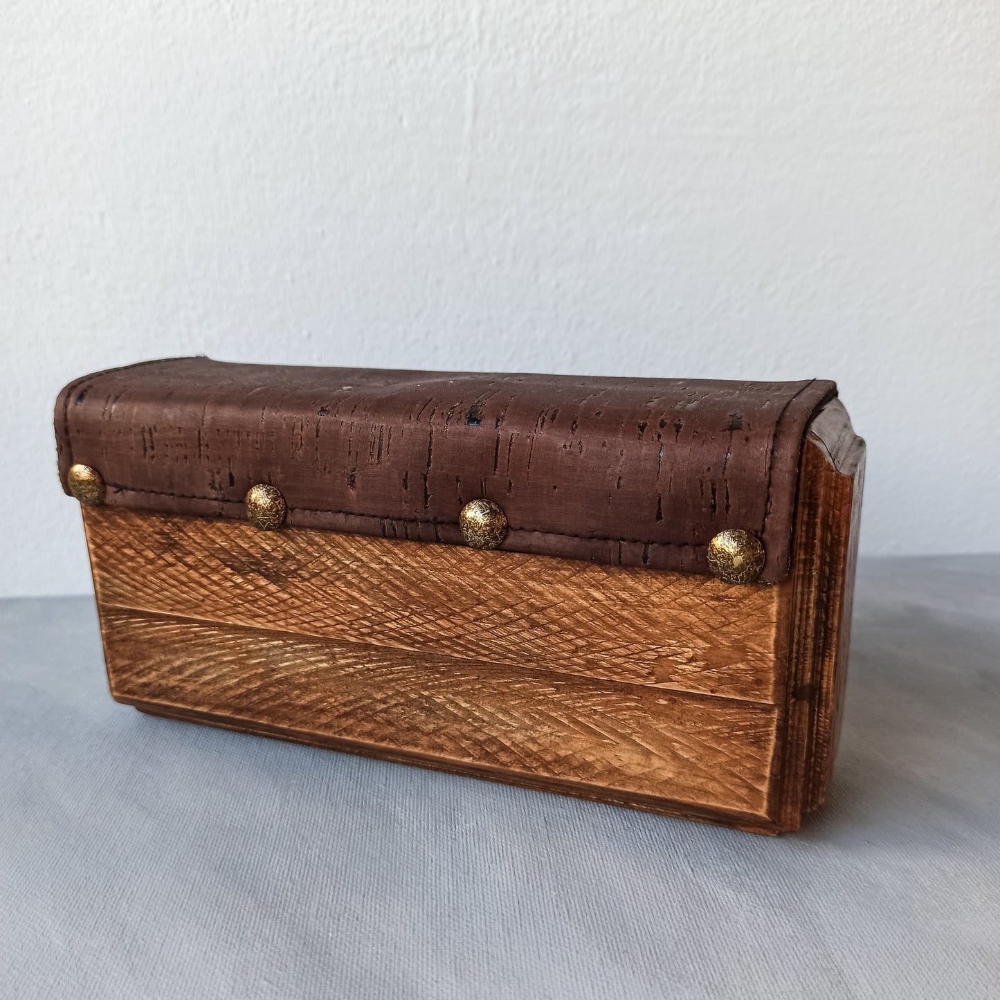 Wooden handmade clutch bag with brown cork leather - Eco friendly