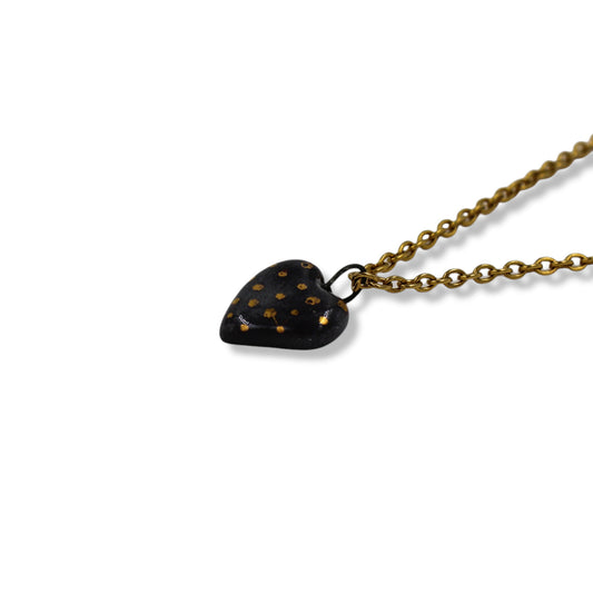 Black Heart Pendant in Porcelain "Gold Dots"