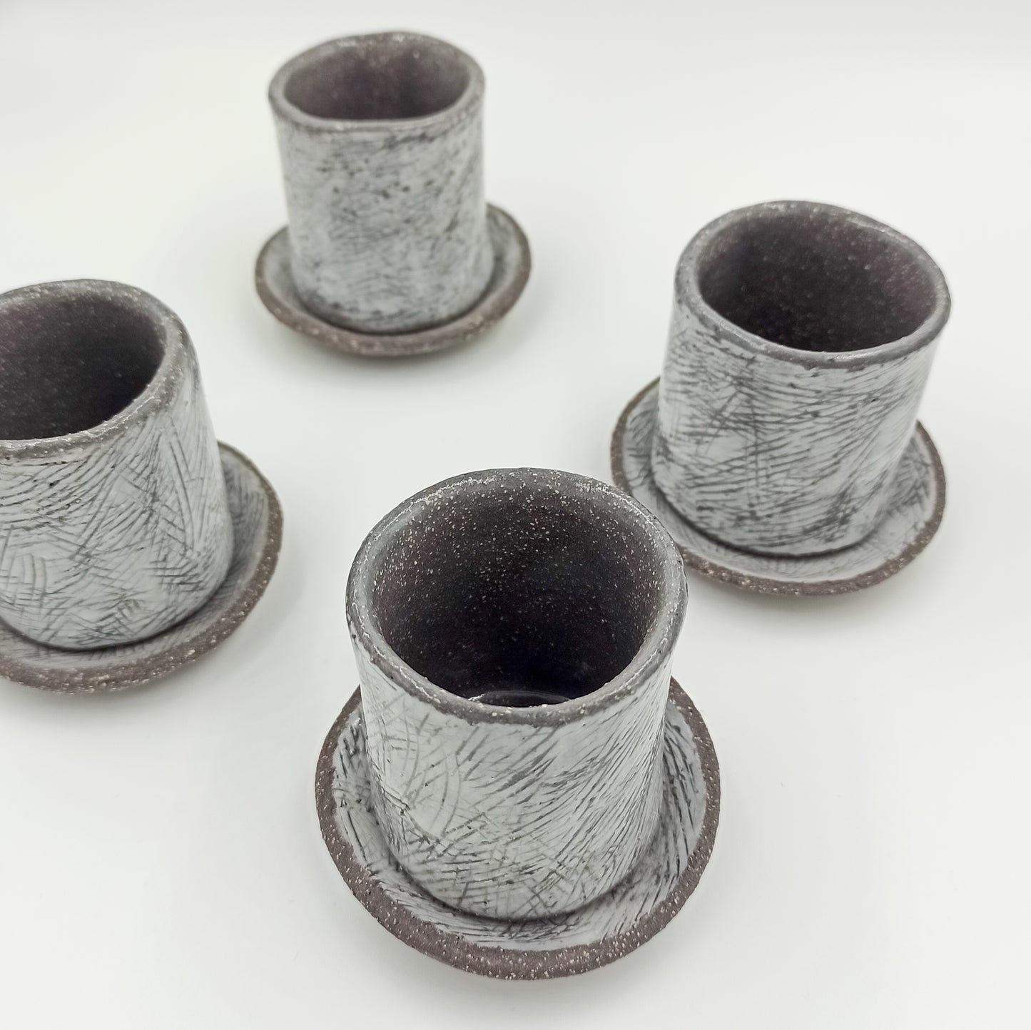 Grey ceramic espresso cups set