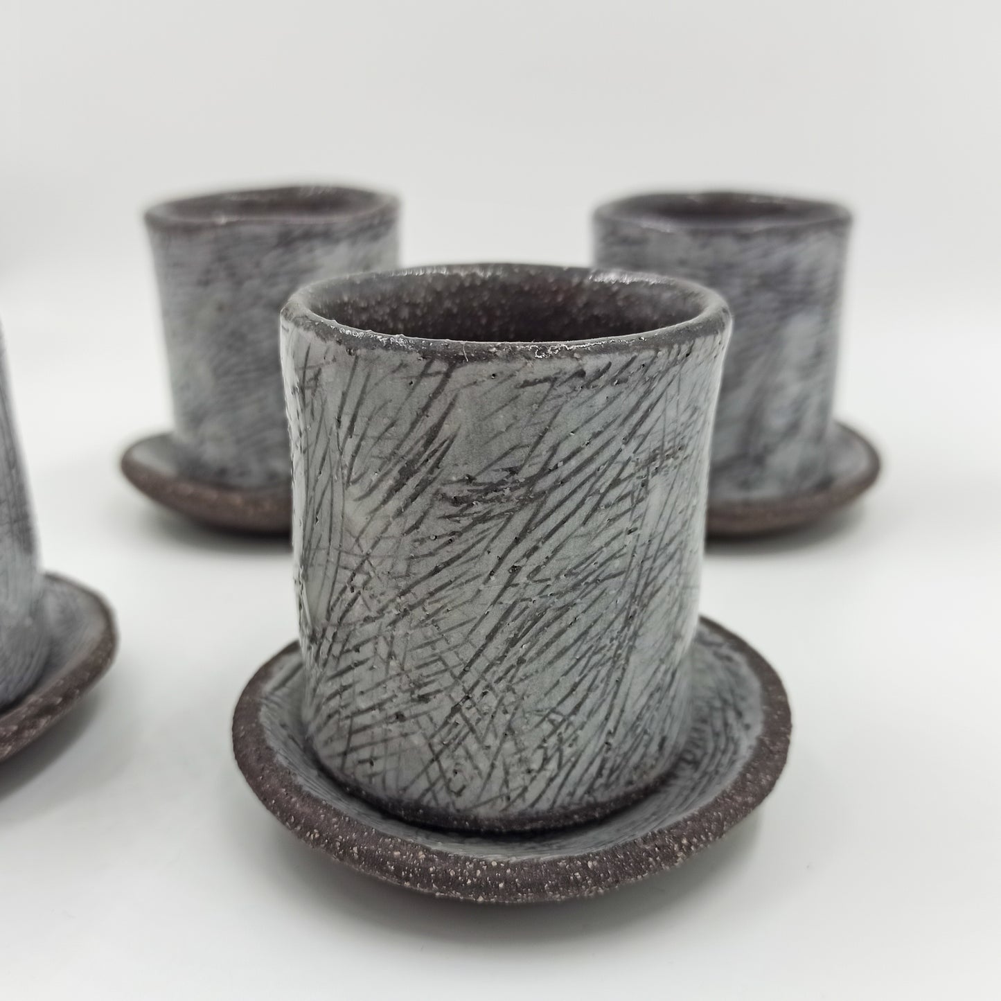 Grey ceramic espresso cups set