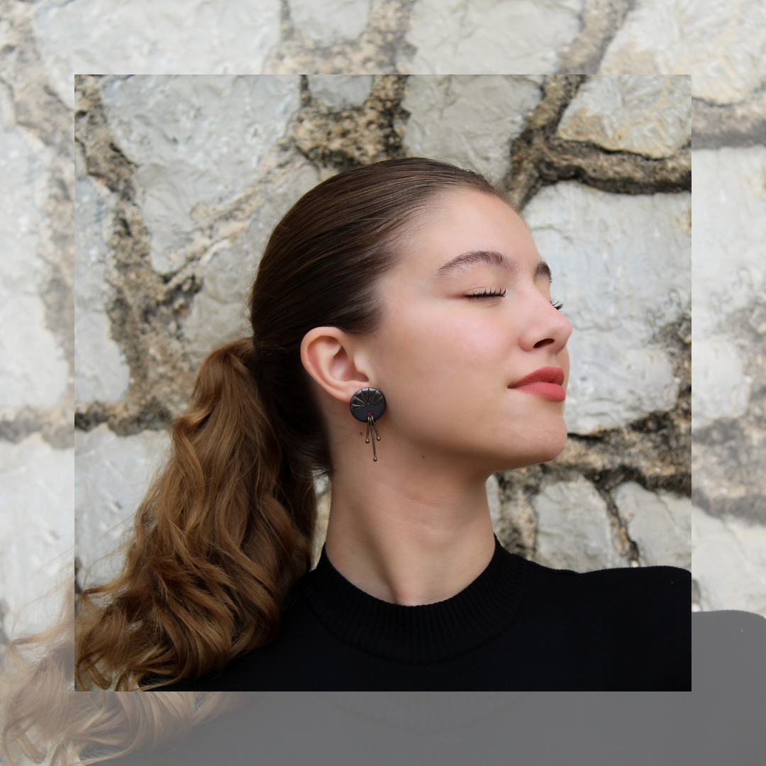 Handmade earrings from metal and black porcelain with stainless steel ear posts. Stud earrings. Modern and lightweight, perfect for both special wear or everyday jewelry