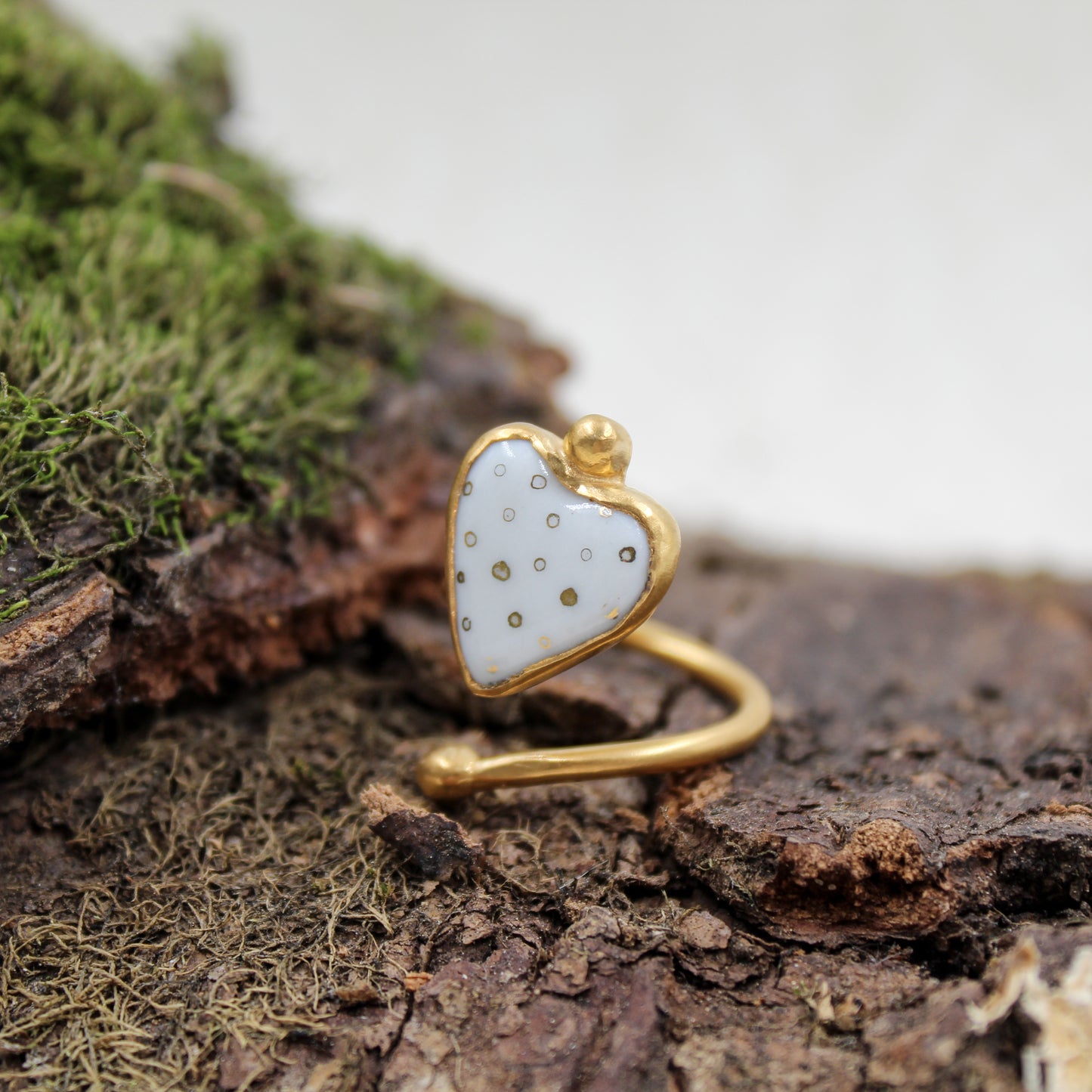 Handmade Adjustable Ring, Porcelain Heart.
