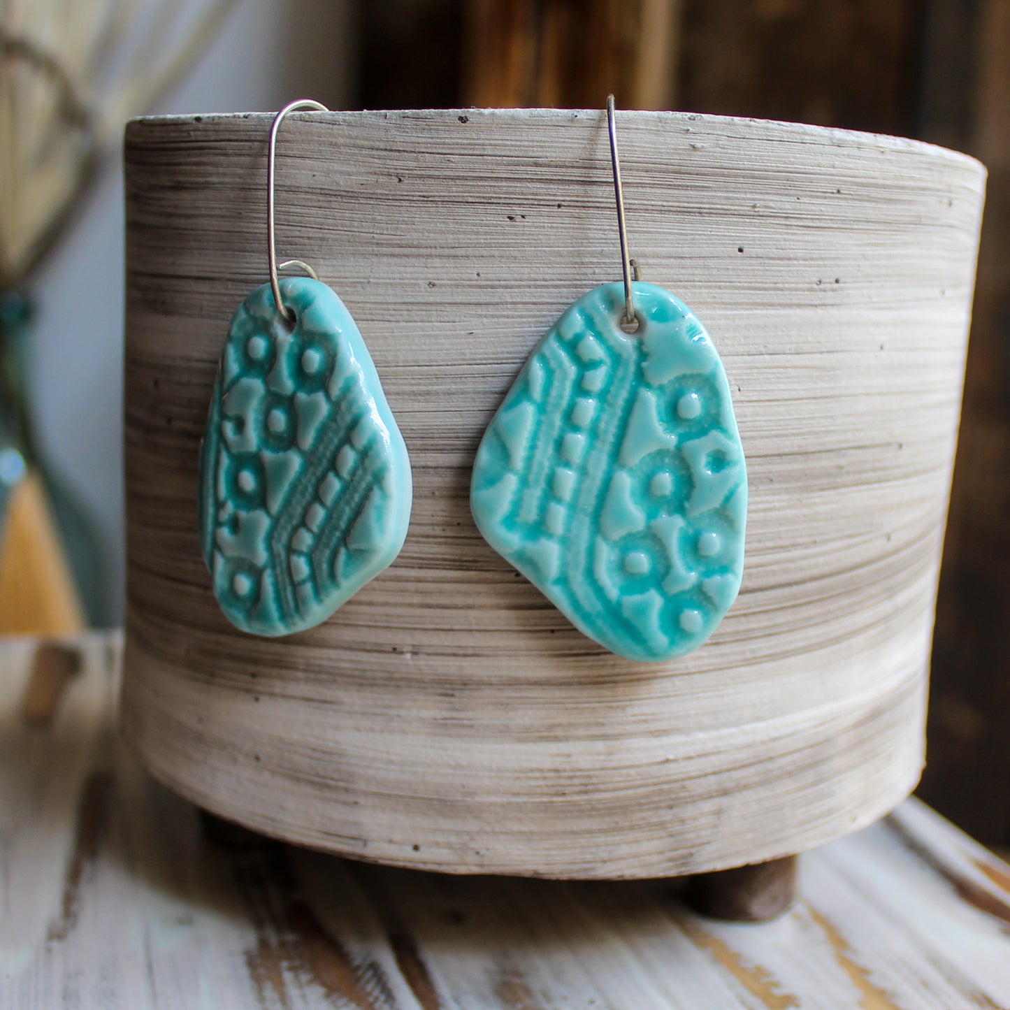Handmade Lace textured Porcelain Earrings