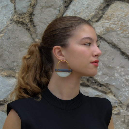 Handmade Statement Earrings from Porcelain and Gold Plated Brass. 