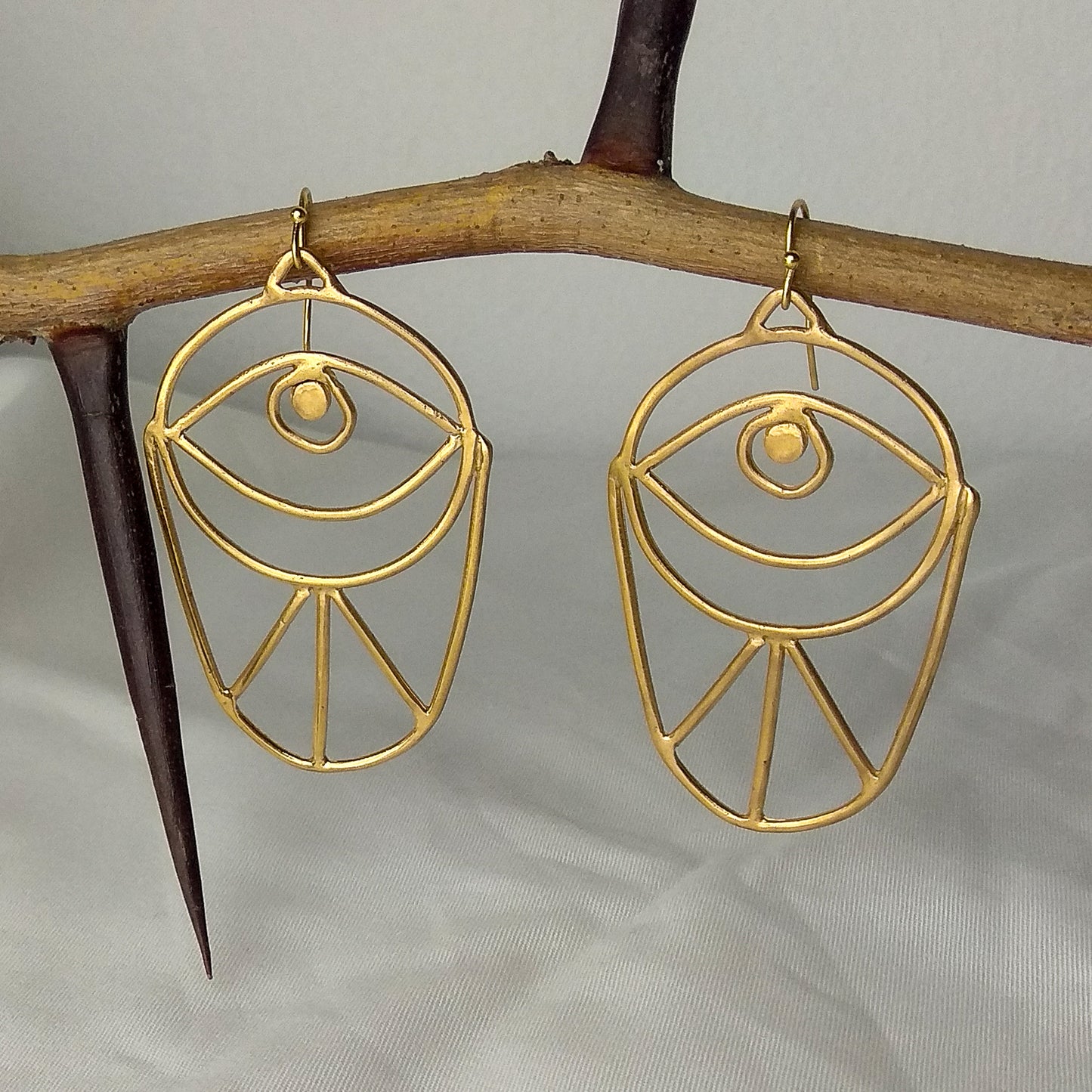 Handmade long earrings  "Evil eye" gold