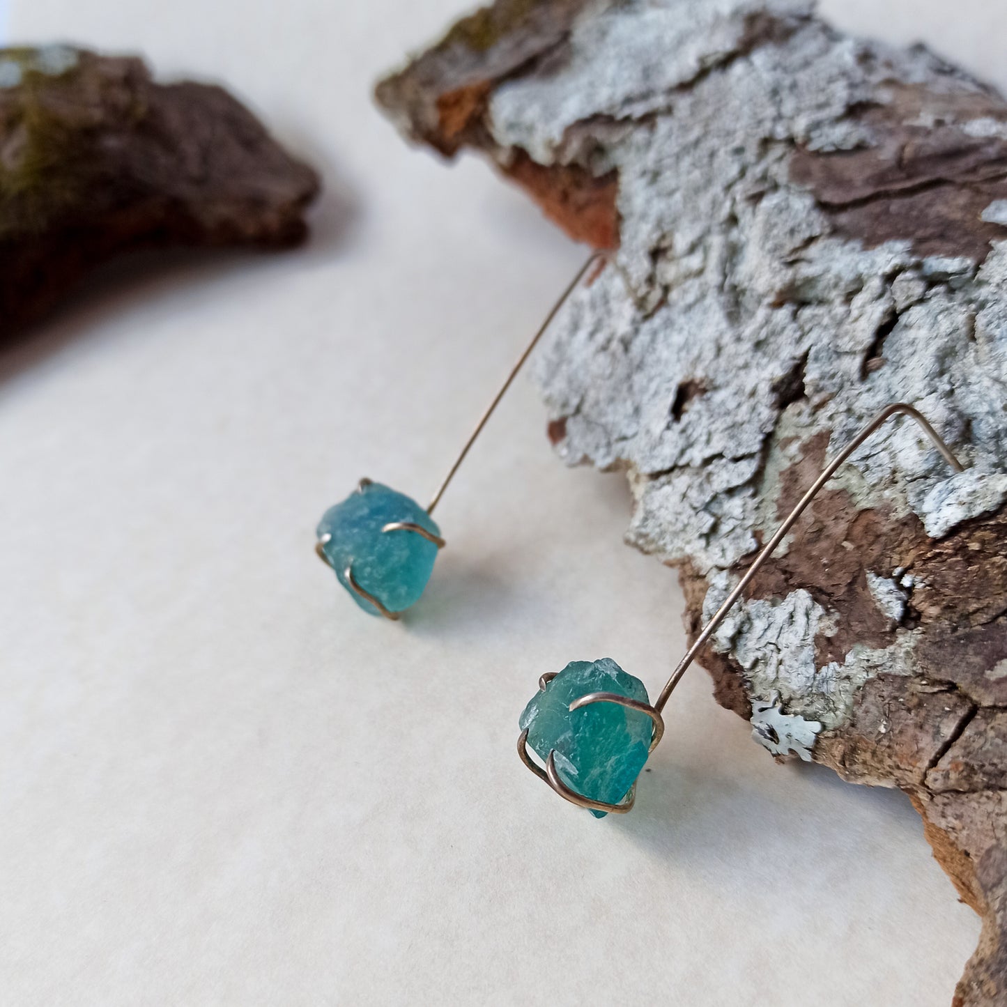 Raw Emerald silver earrings