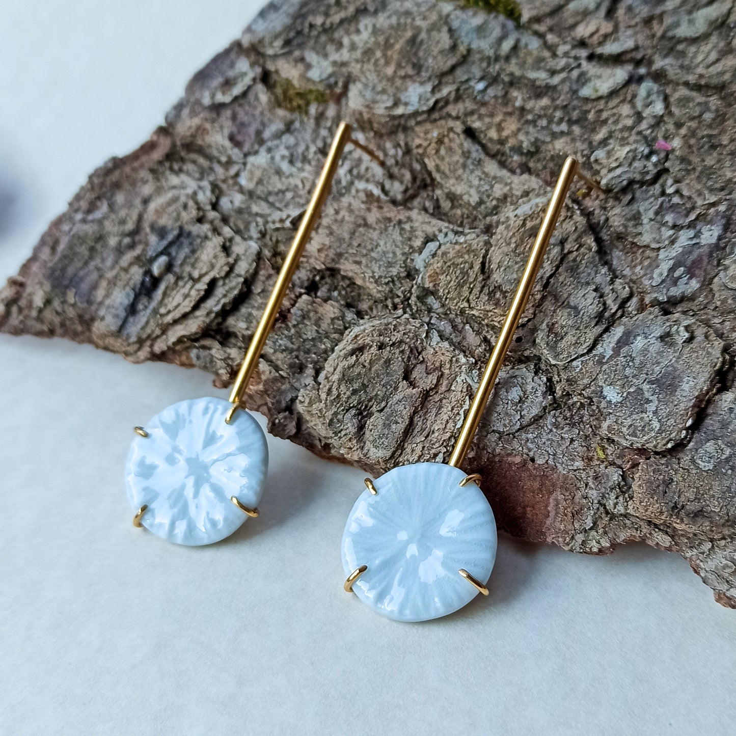 Handcarved Round Porcelain Earrings