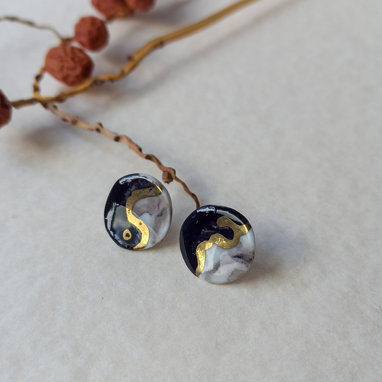 Yin and Yang porcelain earrings
