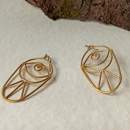 Handmade long earrings  "Evil eye" gold