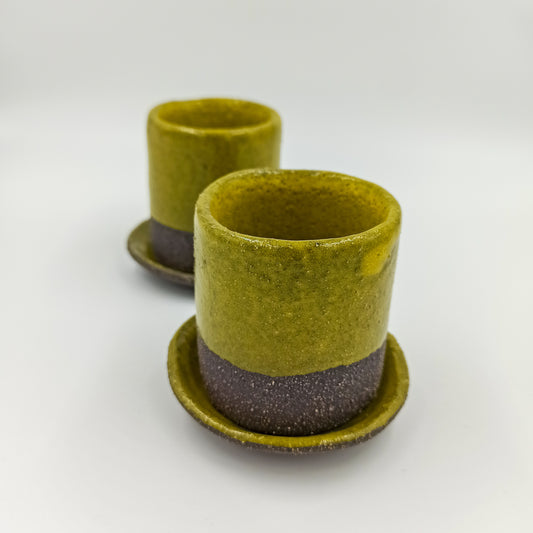 Handbuilt ceramic espresso cup in yellow