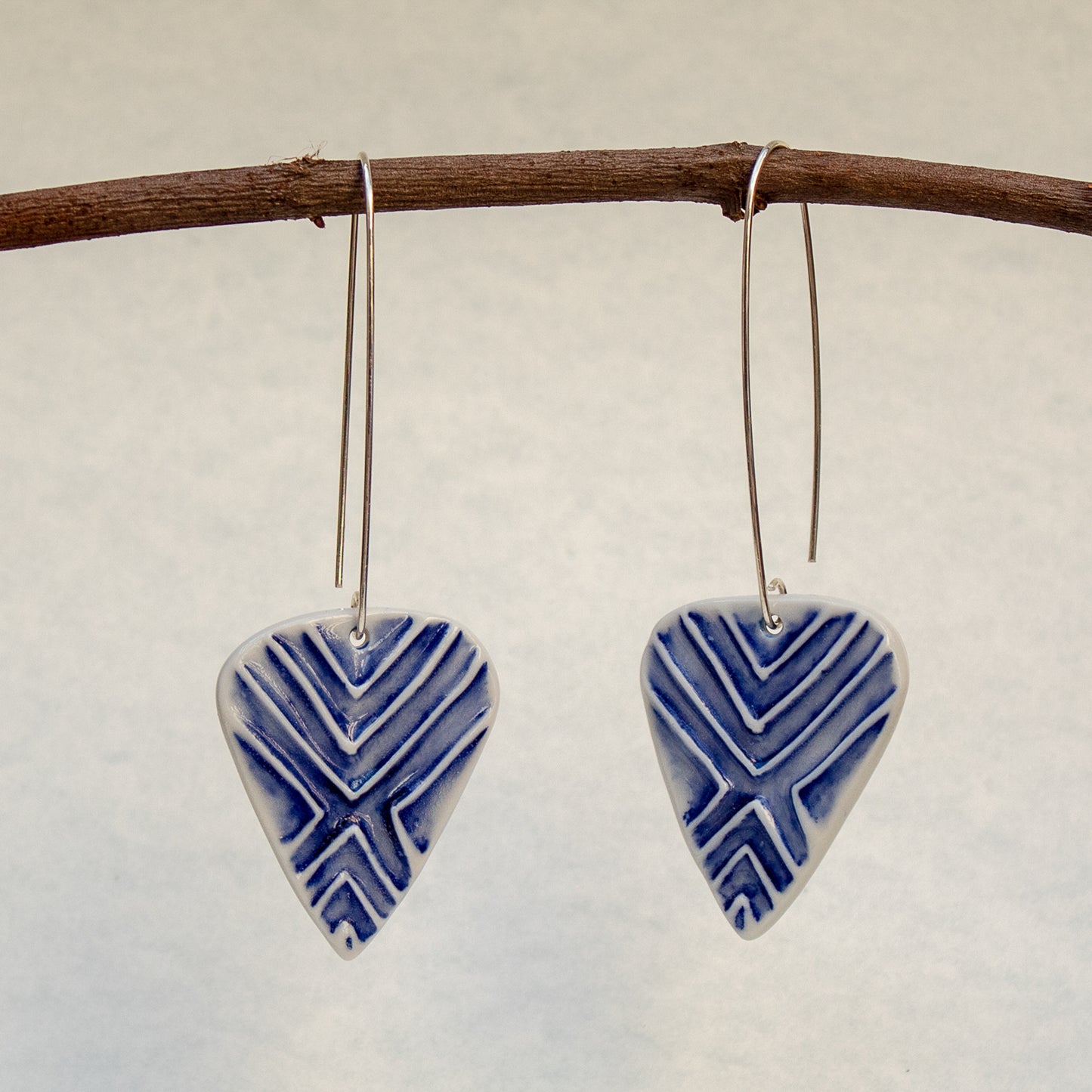 Blue triangle porcelain earrings