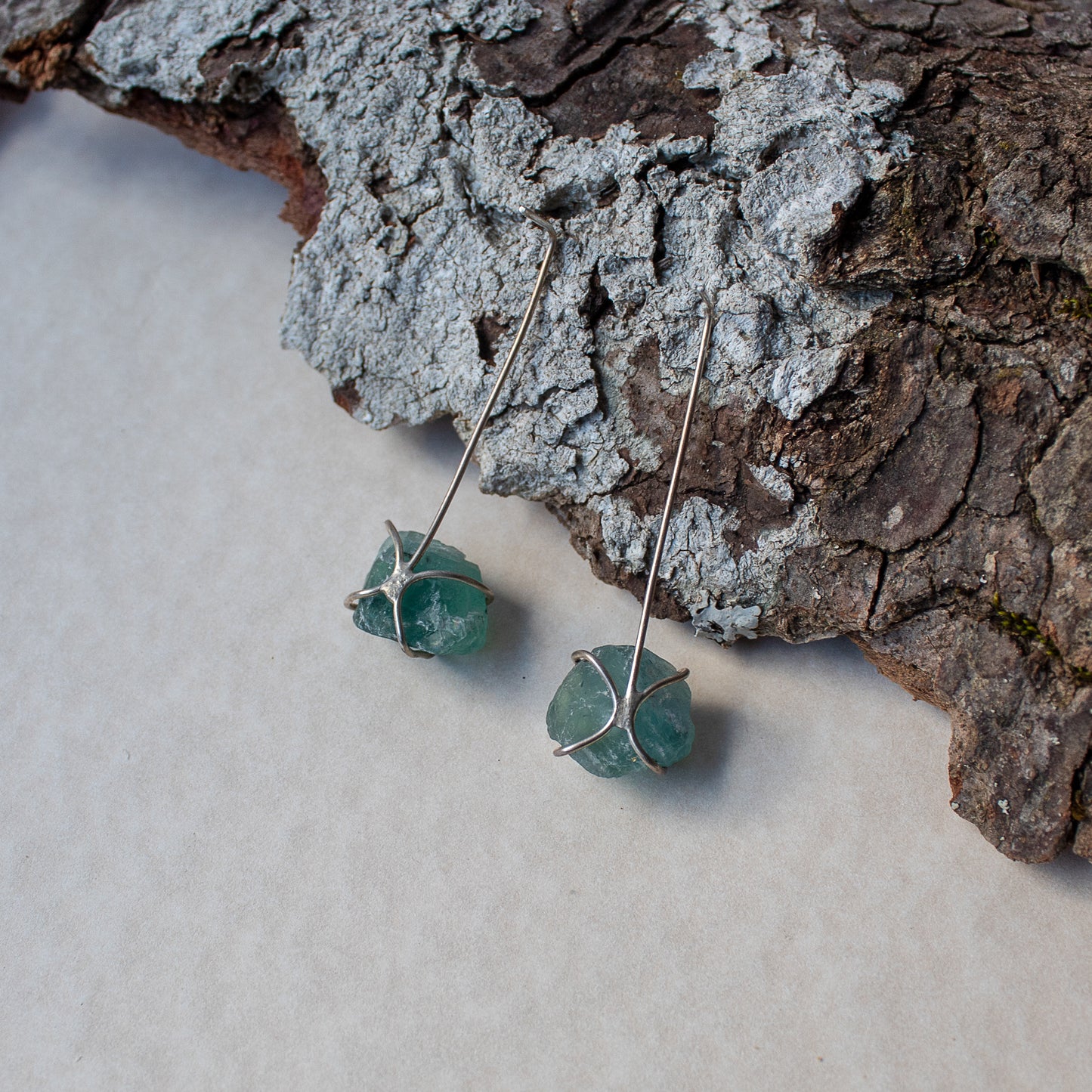 Raw Emerald silver earrings