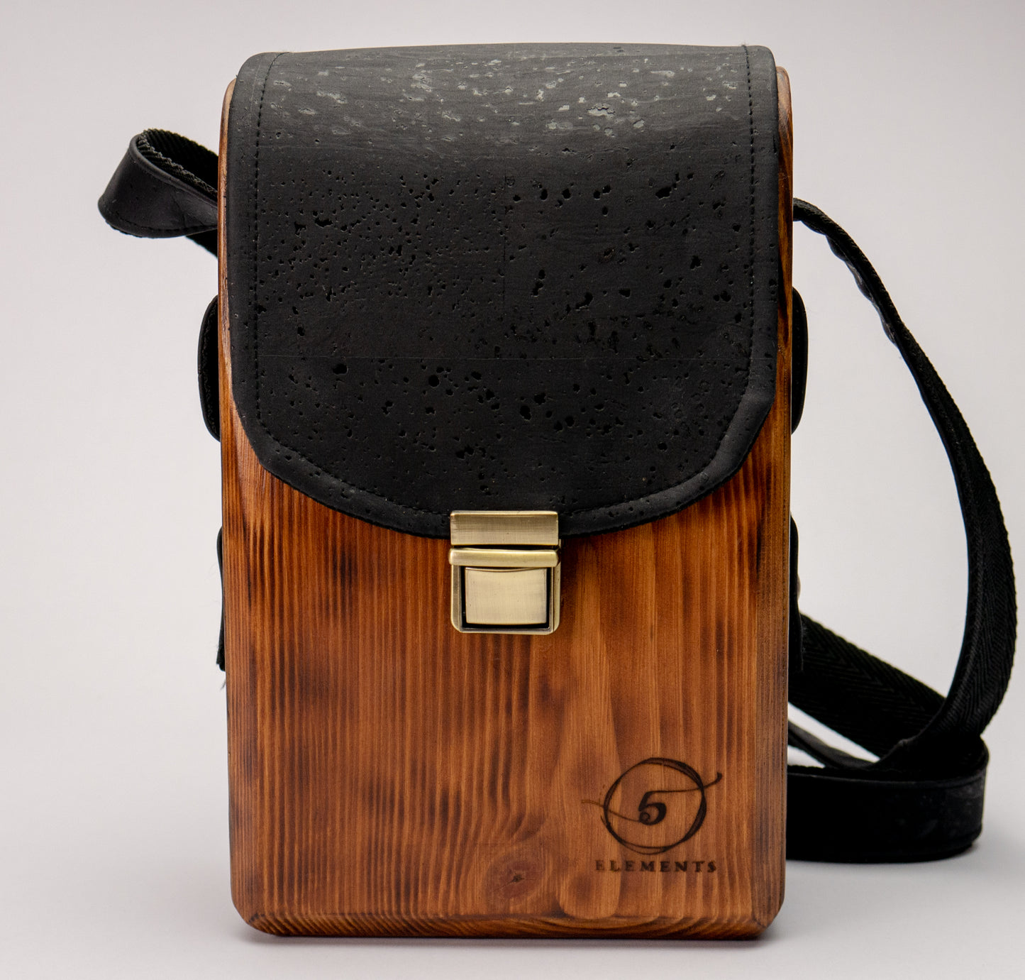 Wooden Handmade Bag with black Cork Leather - Crossbody bag - Eco Friendly Bag