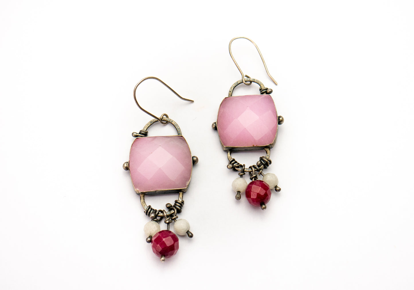 Pink Jade sterling silver - Dangle Earrings