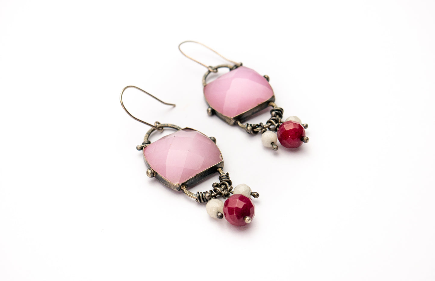 Pink Jade sterling silver - Dangle Earrings