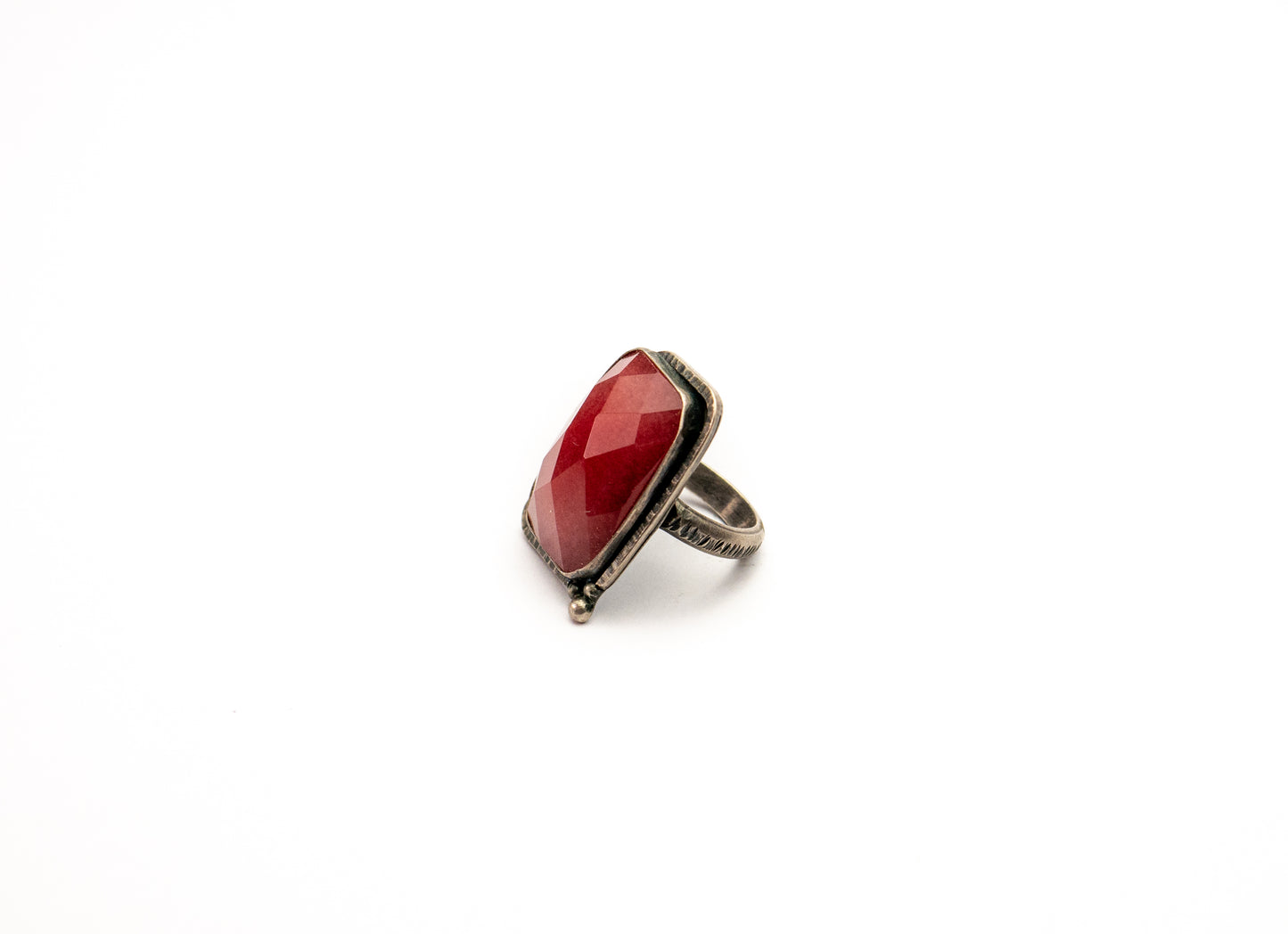 Red Jade sterling silver ring - Statement Ring