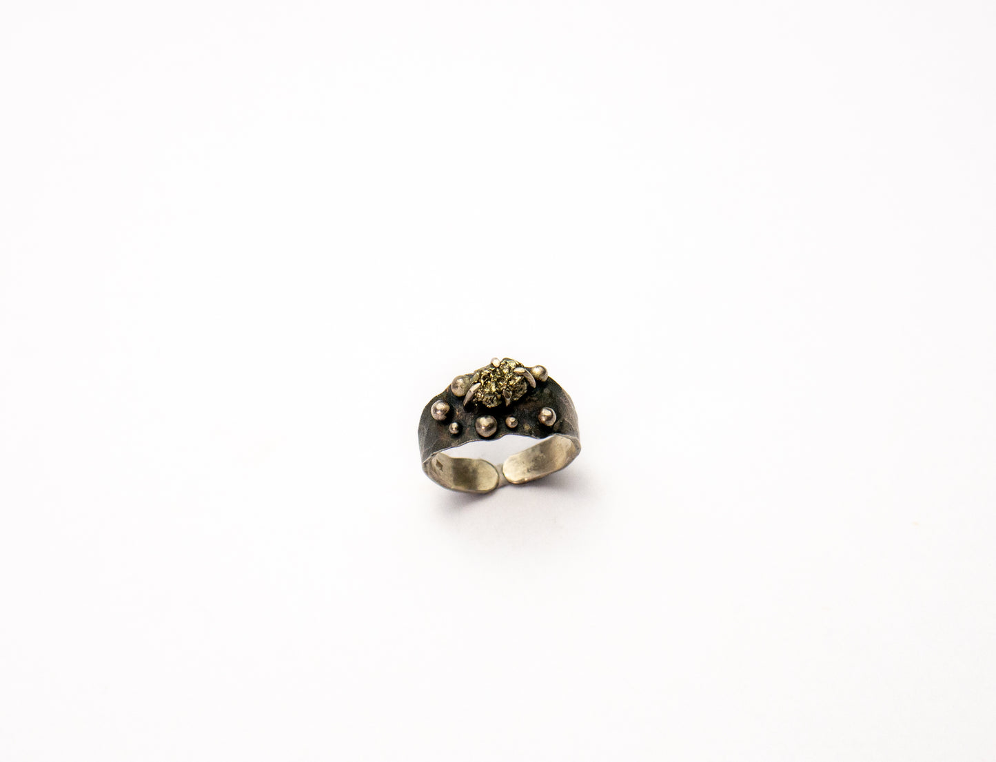Raw pyrite sterling silver adjustable ring - OOAK ring