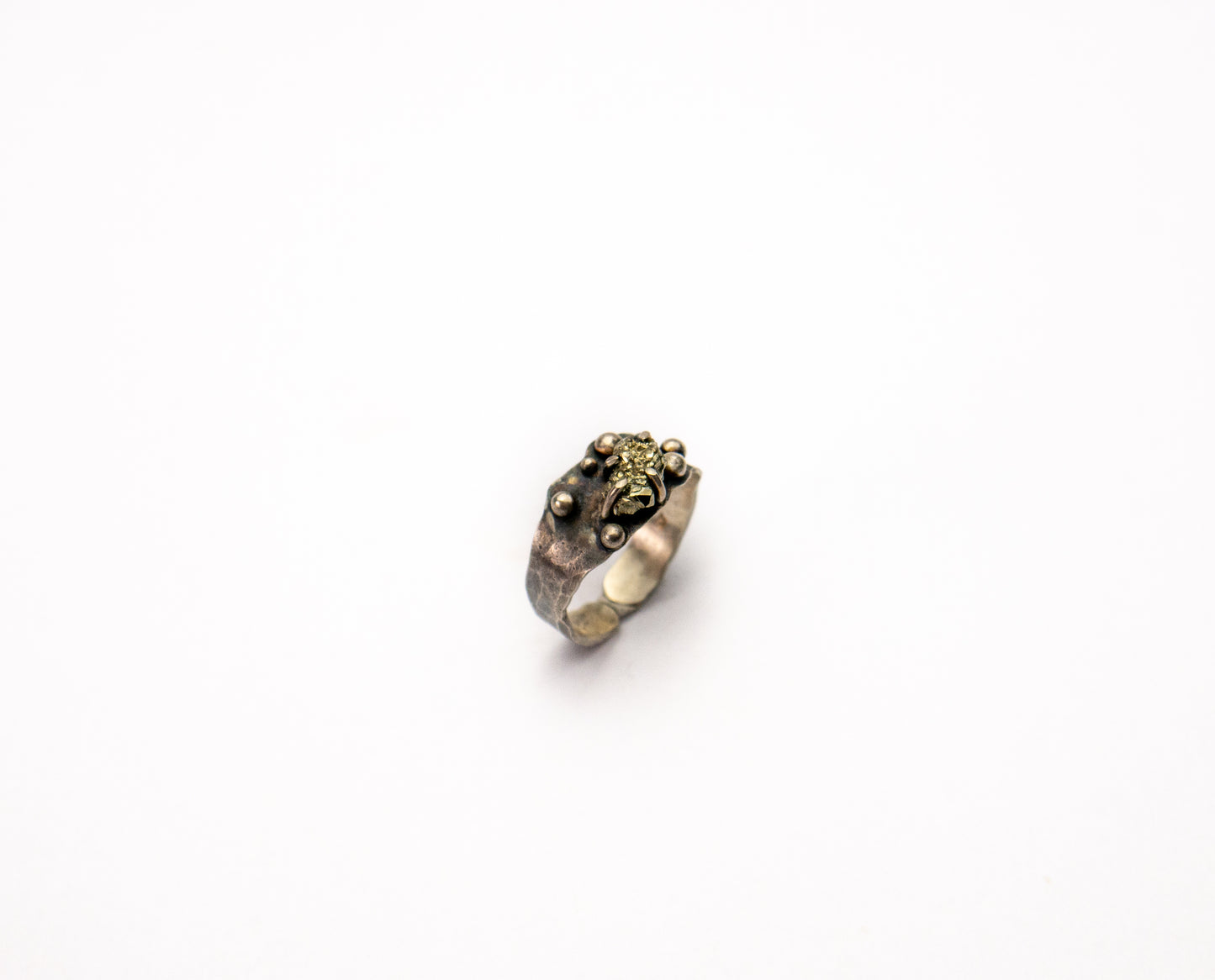Raw pyrite sterling silver adjustable ring - OOAK ring