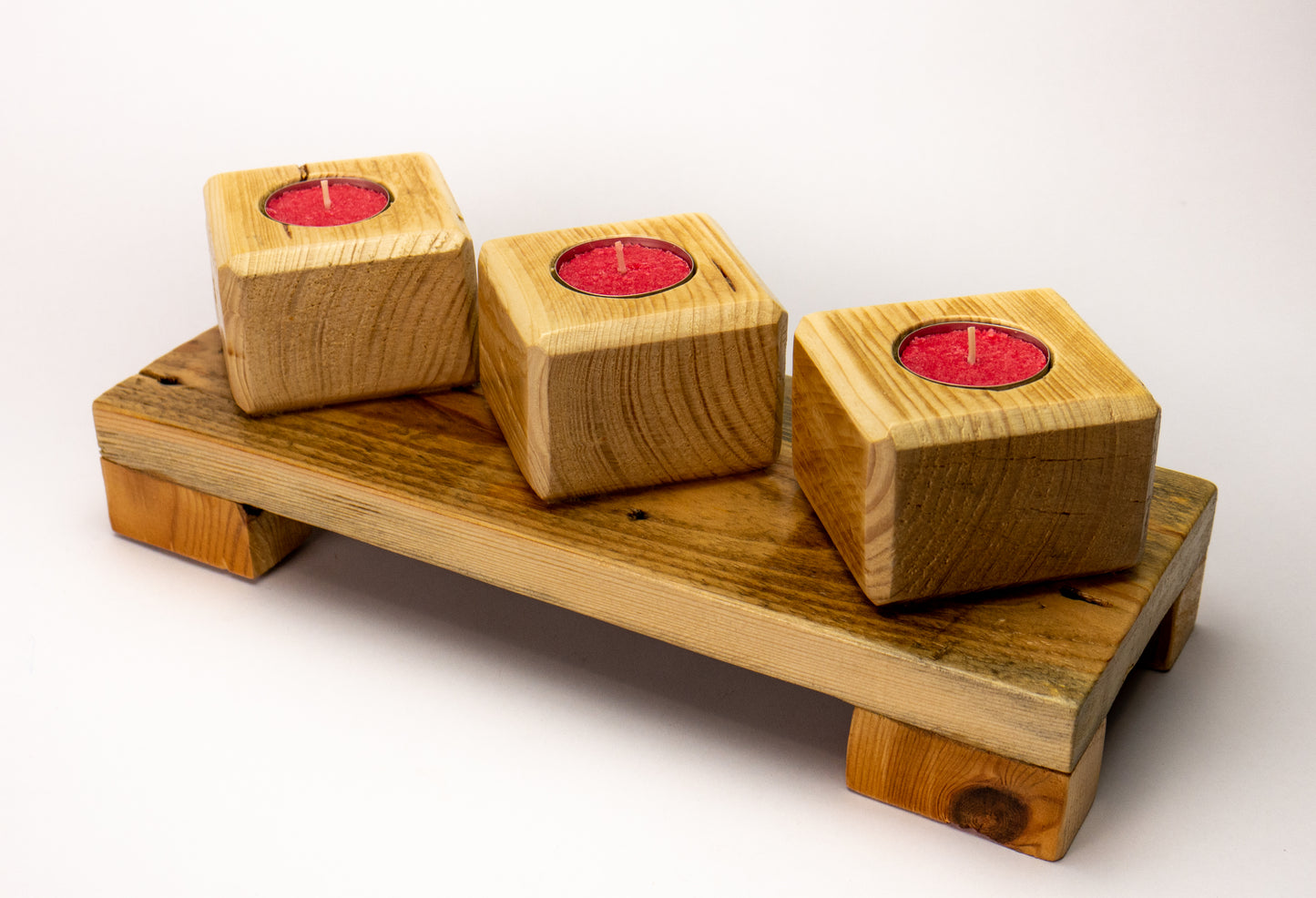 Wooden Candle Cube Holder. Recycled Wood Candle Holder