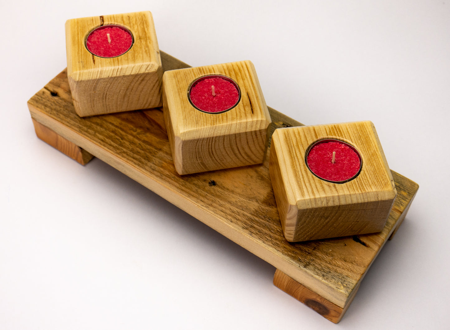 Wooden Candle Cube Holder. Recycled Wood Candle Holder