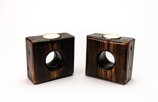 Recycled Wood Candle Holder.