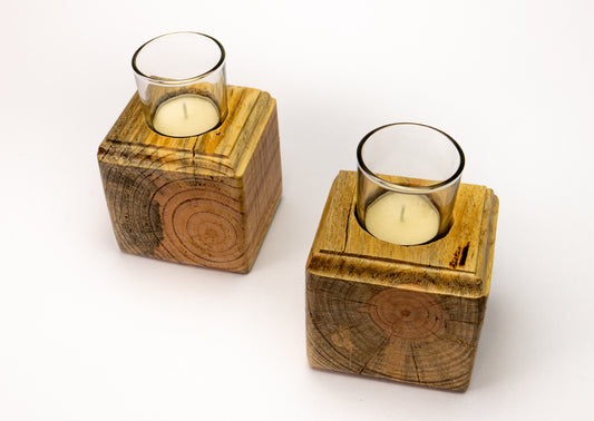Wooden Cube Candle Holder