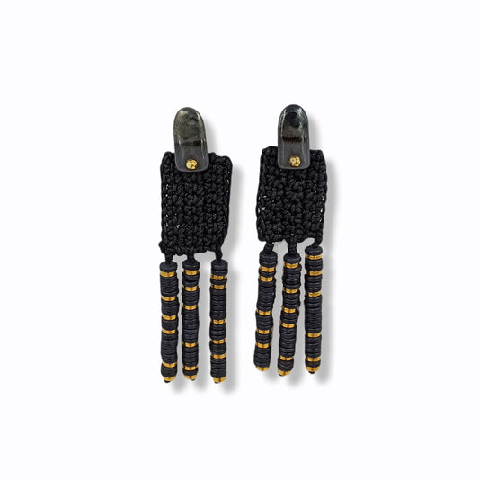 Handmade Crochet Long Earrings with Black Porcelain