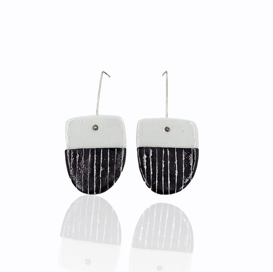 Black and White Porcelain Long Earrings "Stripes"
