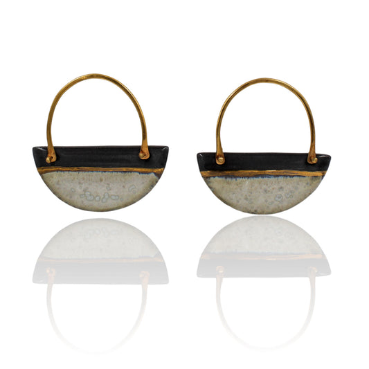 Handmade Statement Earrings from Porcelain and Gold Plated Brass. 