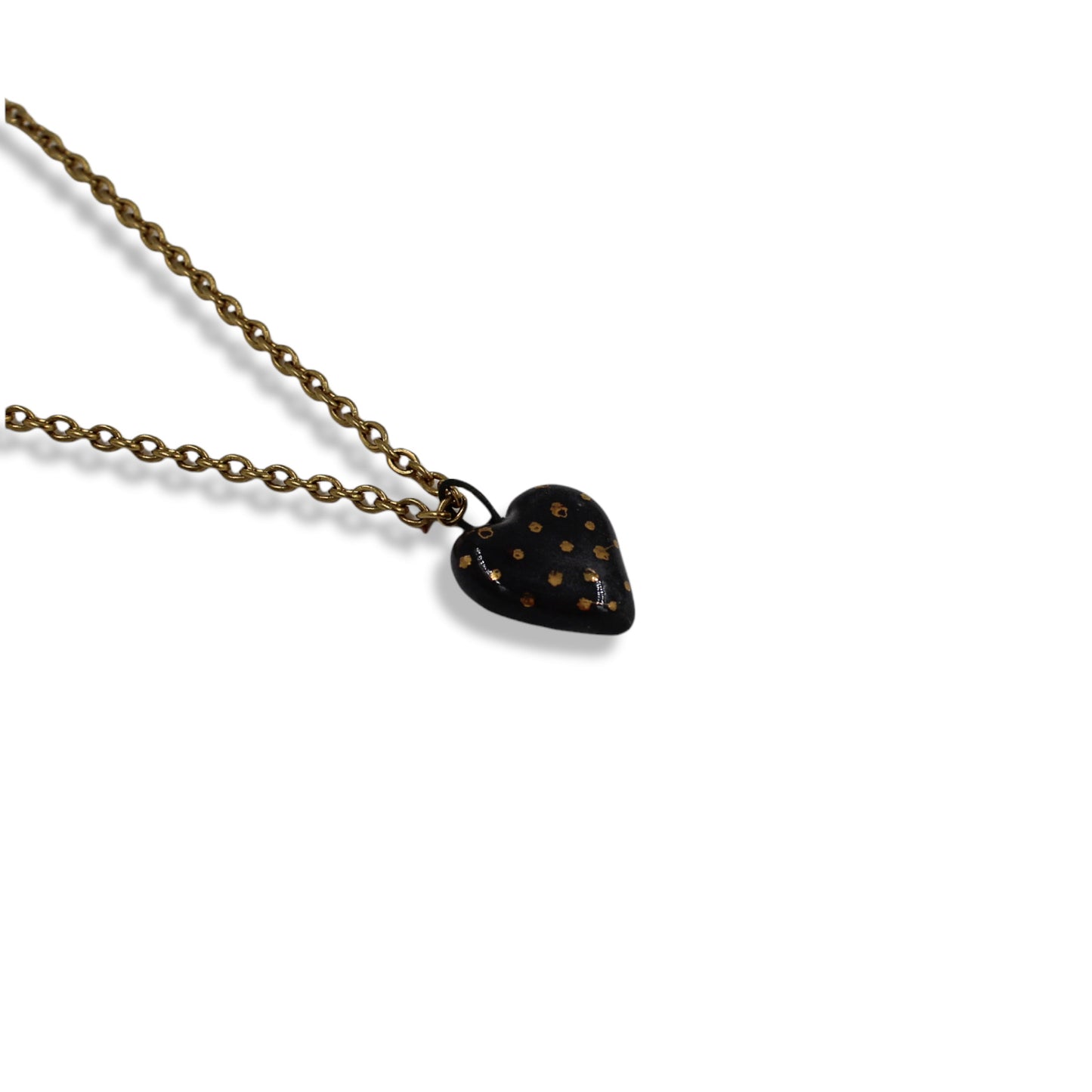 Black Heart Pendant in Porcelain "Gold Dots"