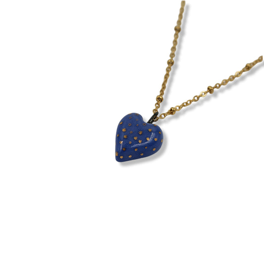 Blue Heart Pendant in Porcelain "Gold Dots"