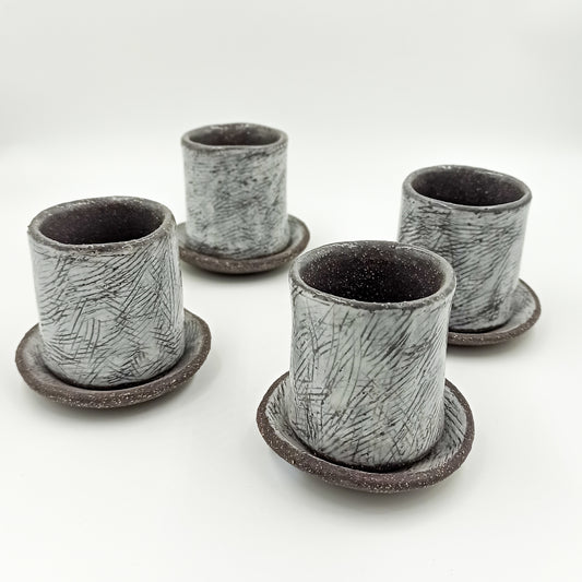 Grey ceramic espresso cups set